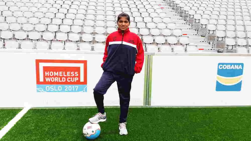 R. Shobha pictured at the Homeless World Cup in 2017